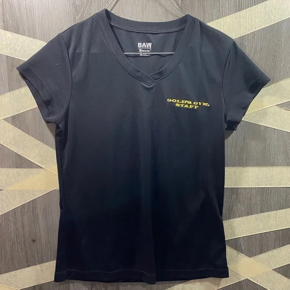 Golds Gym Employee Dri-Fit V-Neck T-shirt Sz Small Black/Gold - Picture 2 of 6